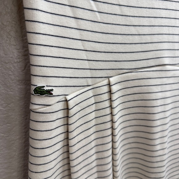 Lacoste Striped Cotton Knit Dress with Back Cutout Navy White Pleated Size 42 - Picture 4 of 9